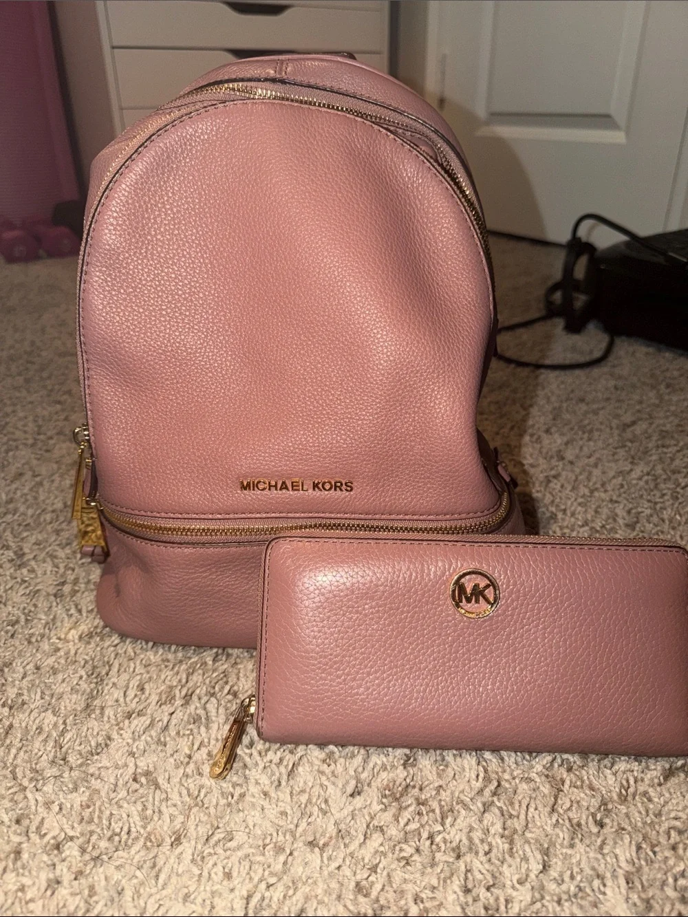 Michael Kors Dusty Pink Leather Backpack with Matching Wallet
